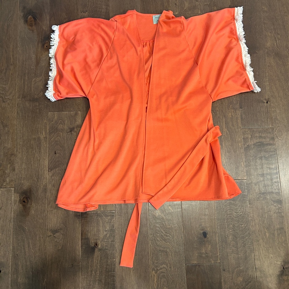 Coral Kimono Robe with Fringe